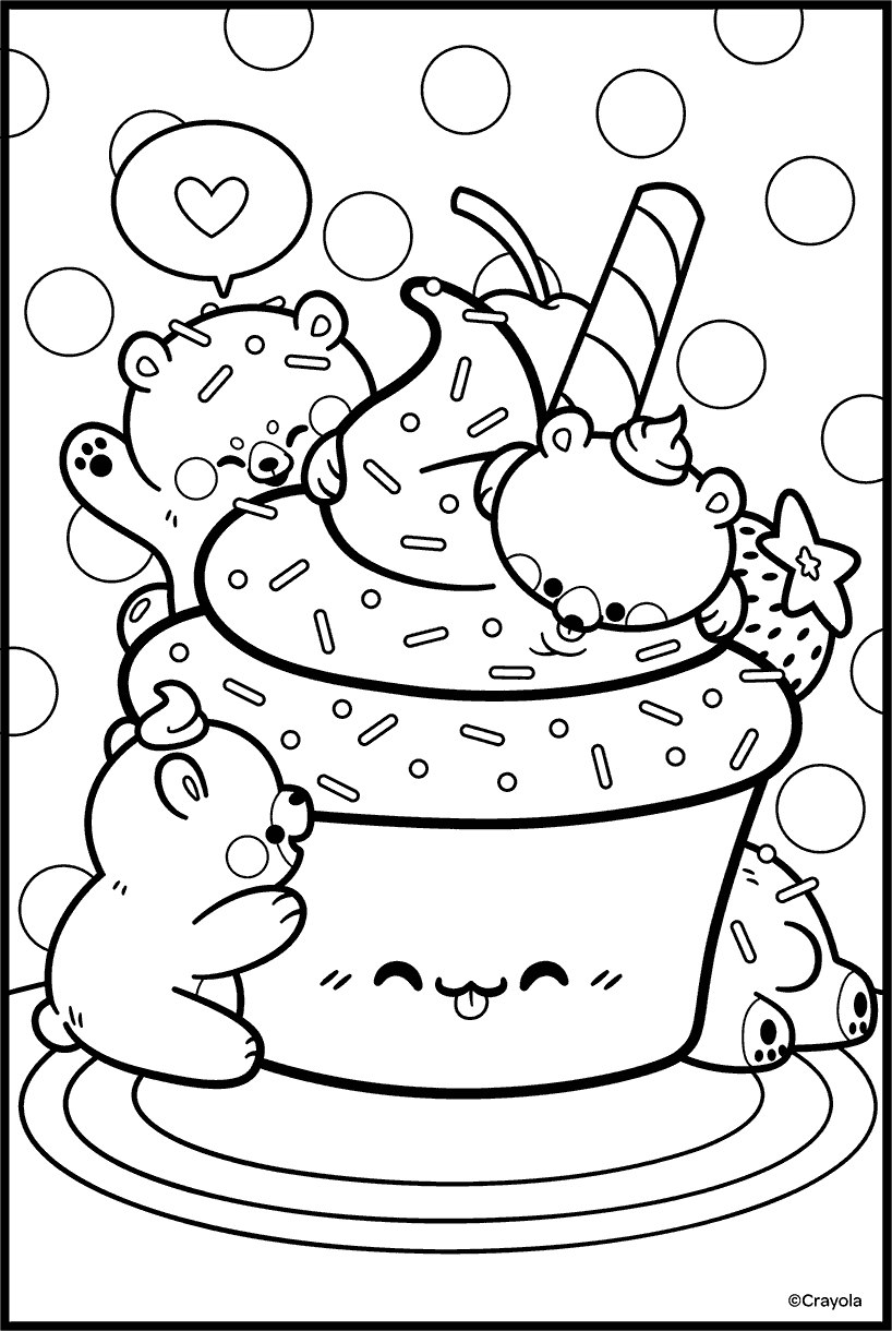 Cute bear Dessert Free Coloring Page