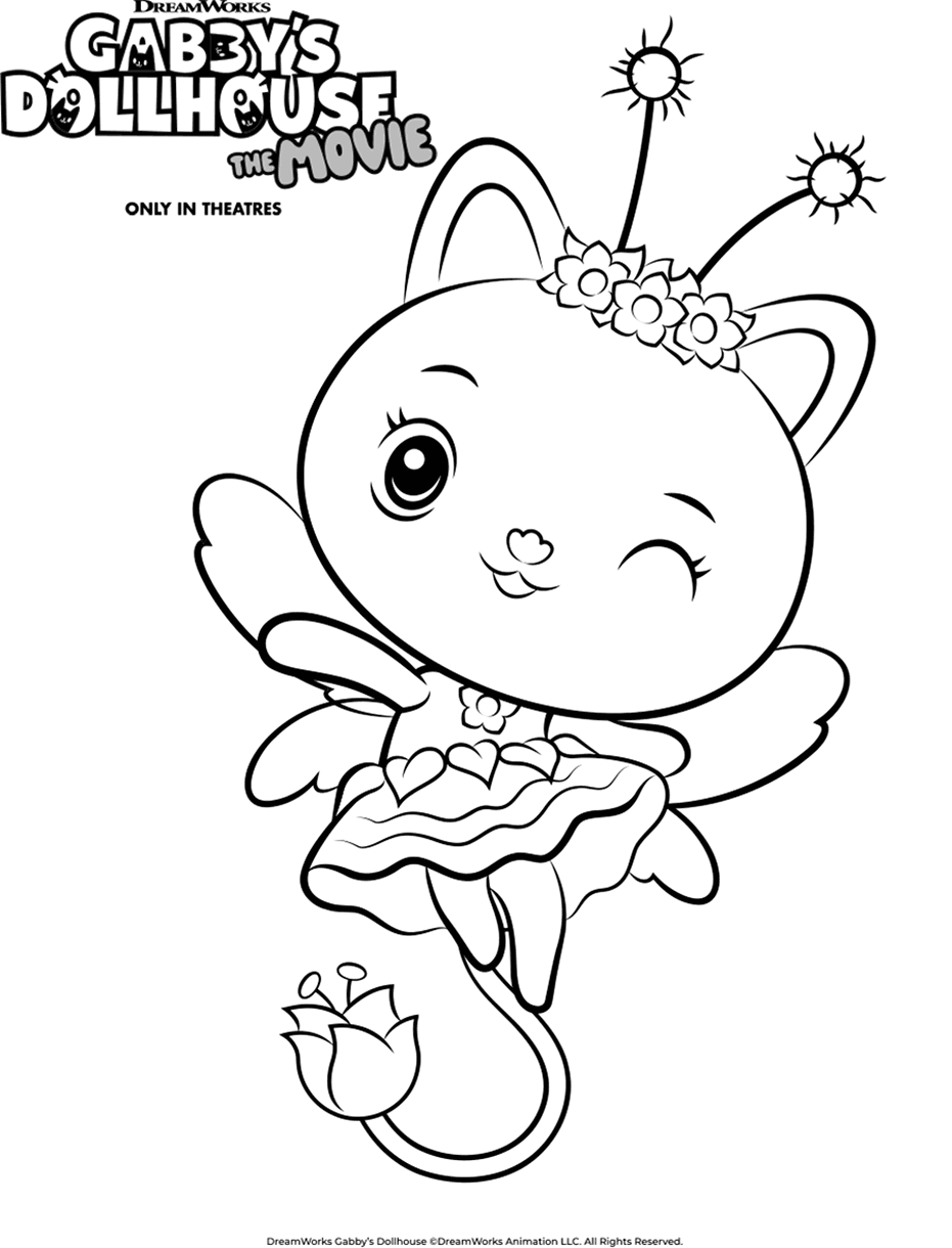 Gabbys dollhouse kitty fairy free colouring page