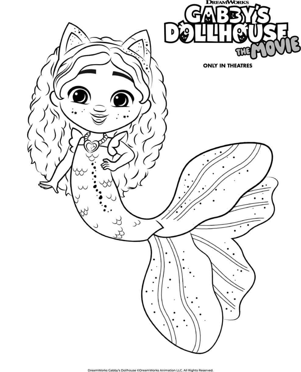 Gabbys dollhouse mermaid free colouring page