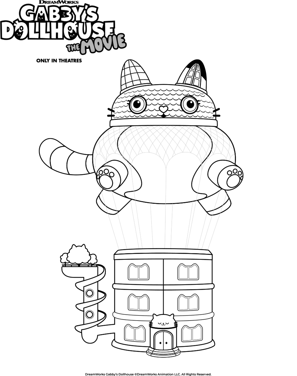 Gabbys dollhouse cat balloon free colouring page