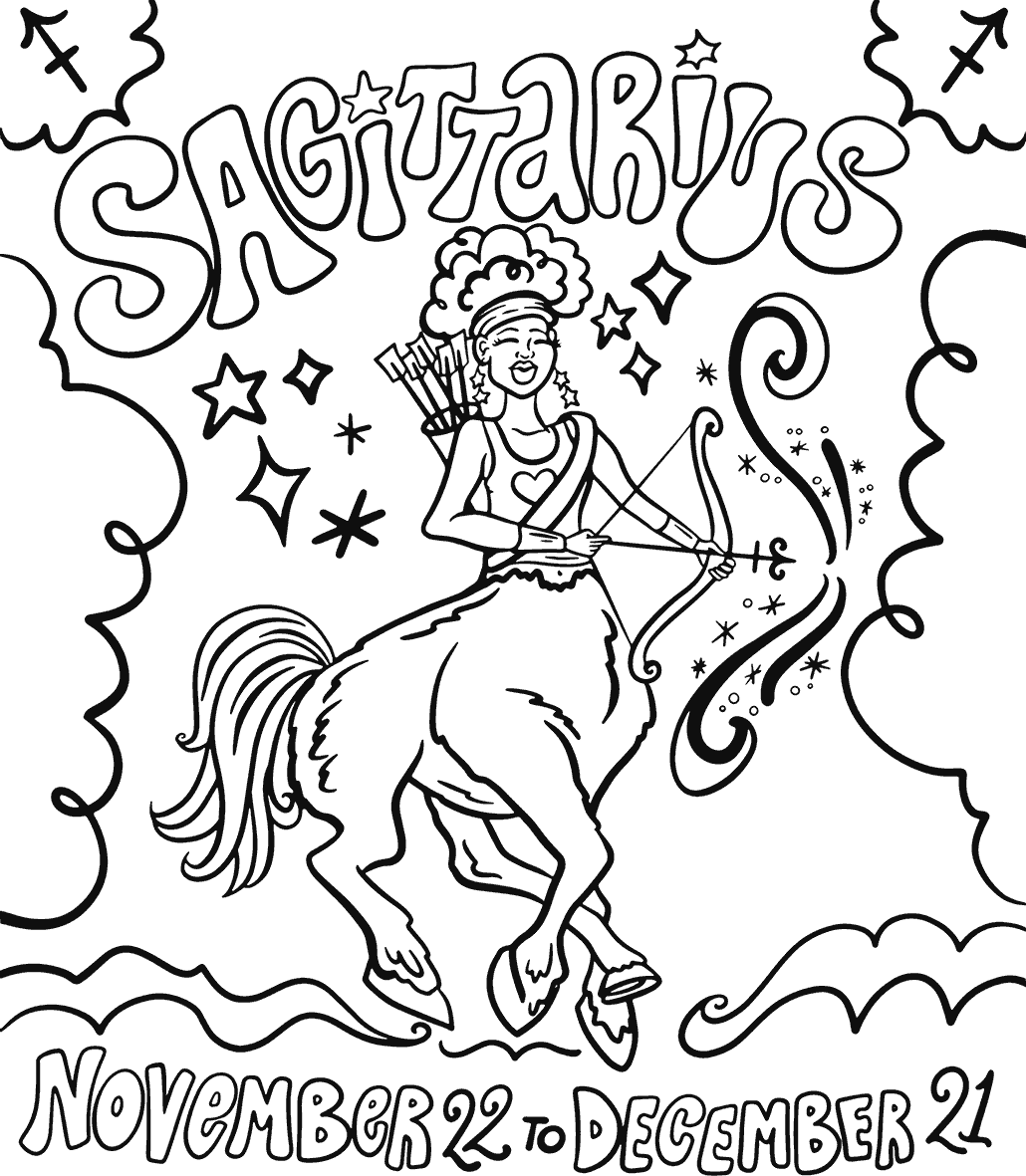 Sagitarius zodiac free coloring page