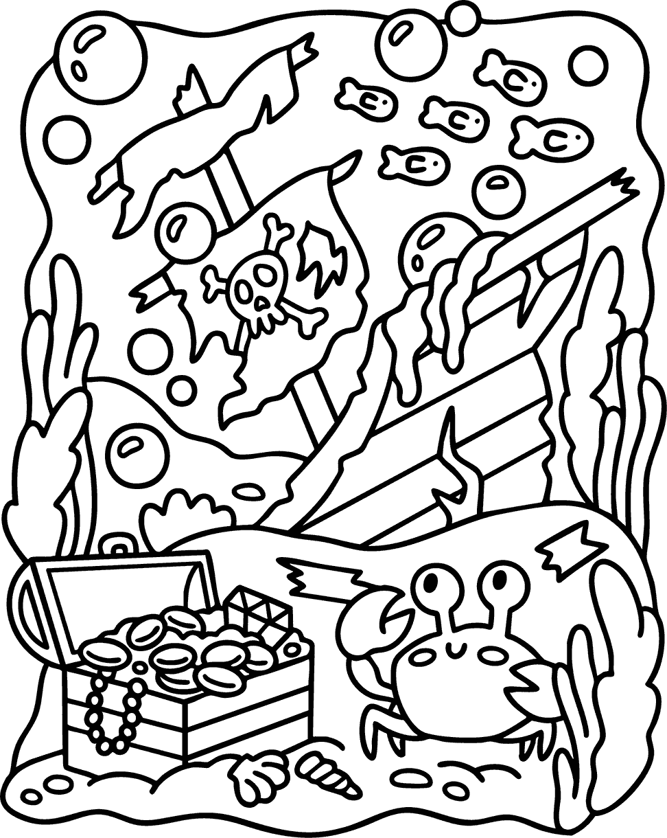 Sunken Treasure Free Coloring Page