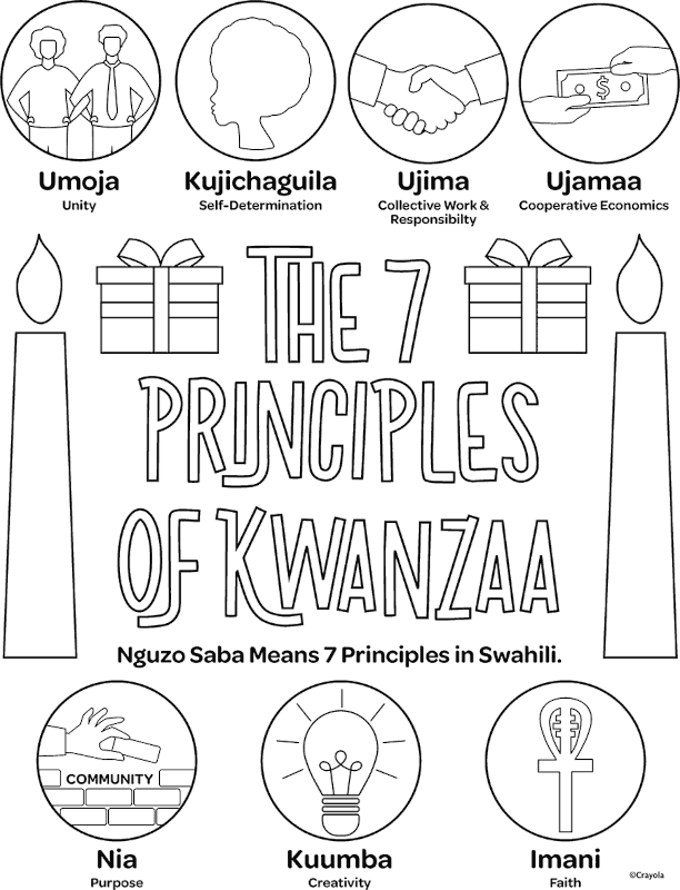 Free principles of kwanzaa african holiday coloring page for kids