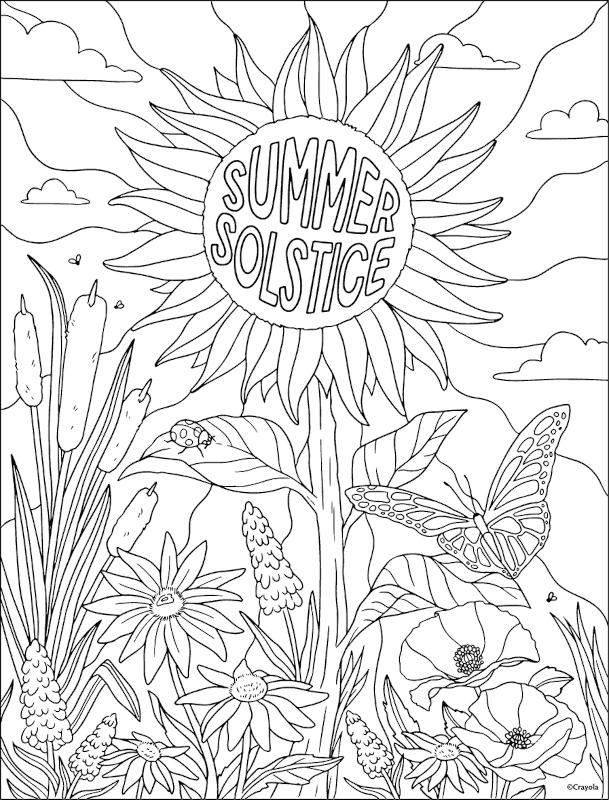 Free summer solstice sunflower coloring page