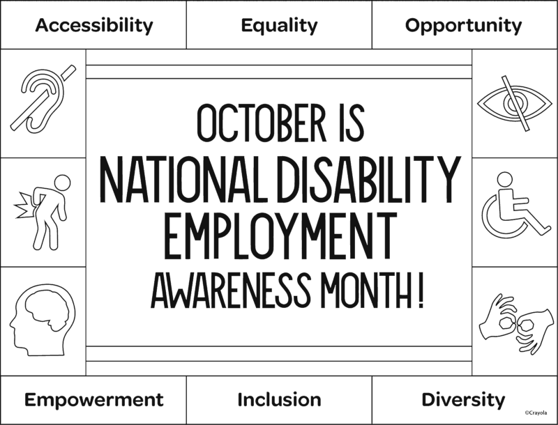 Free national disability emploment awareness month coloring page