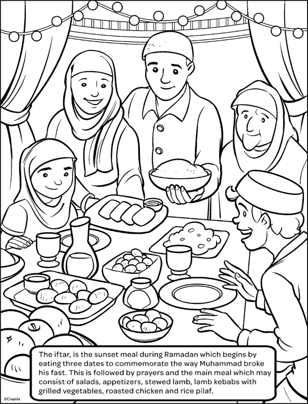 Free ramadan family meal coloring page