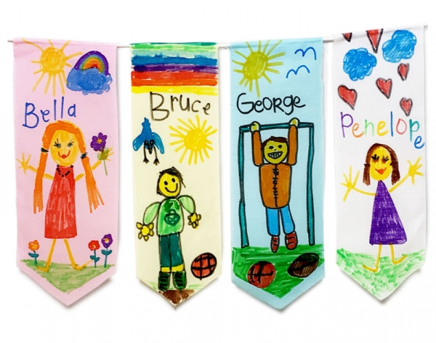 OUR CLASS BANNER – Shape, Colour, Fabric Art